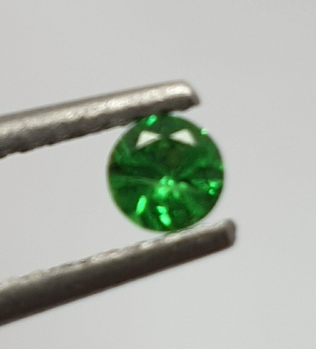 1 Pc Tsavorite Garnet Faceted Round 3mm.-(1Pc)  -Gemstone Parcels-Loose Stones Wholesale Price
