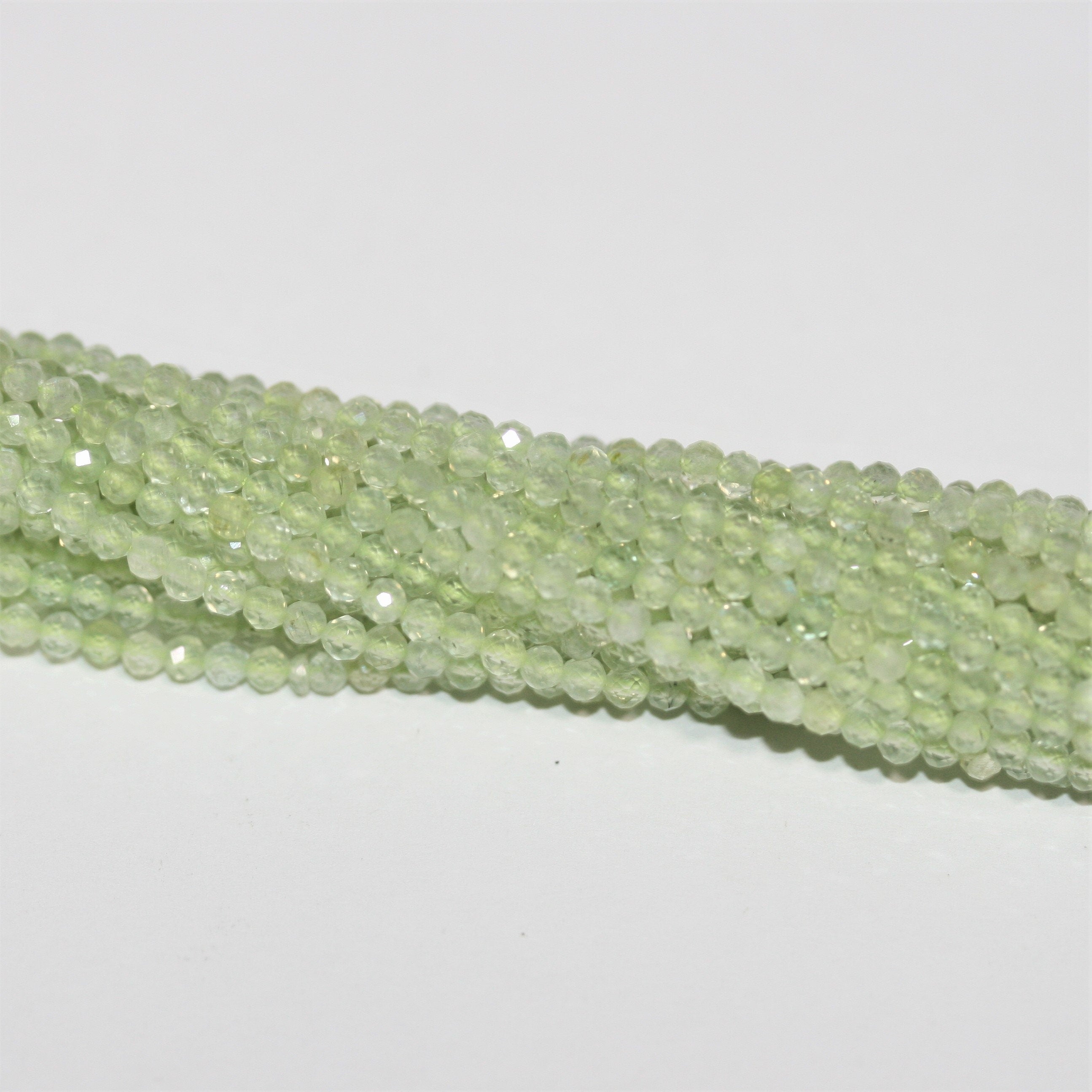 13" St Prehnite Faceted Round Beads 2.5mm.- Strand 34cm.