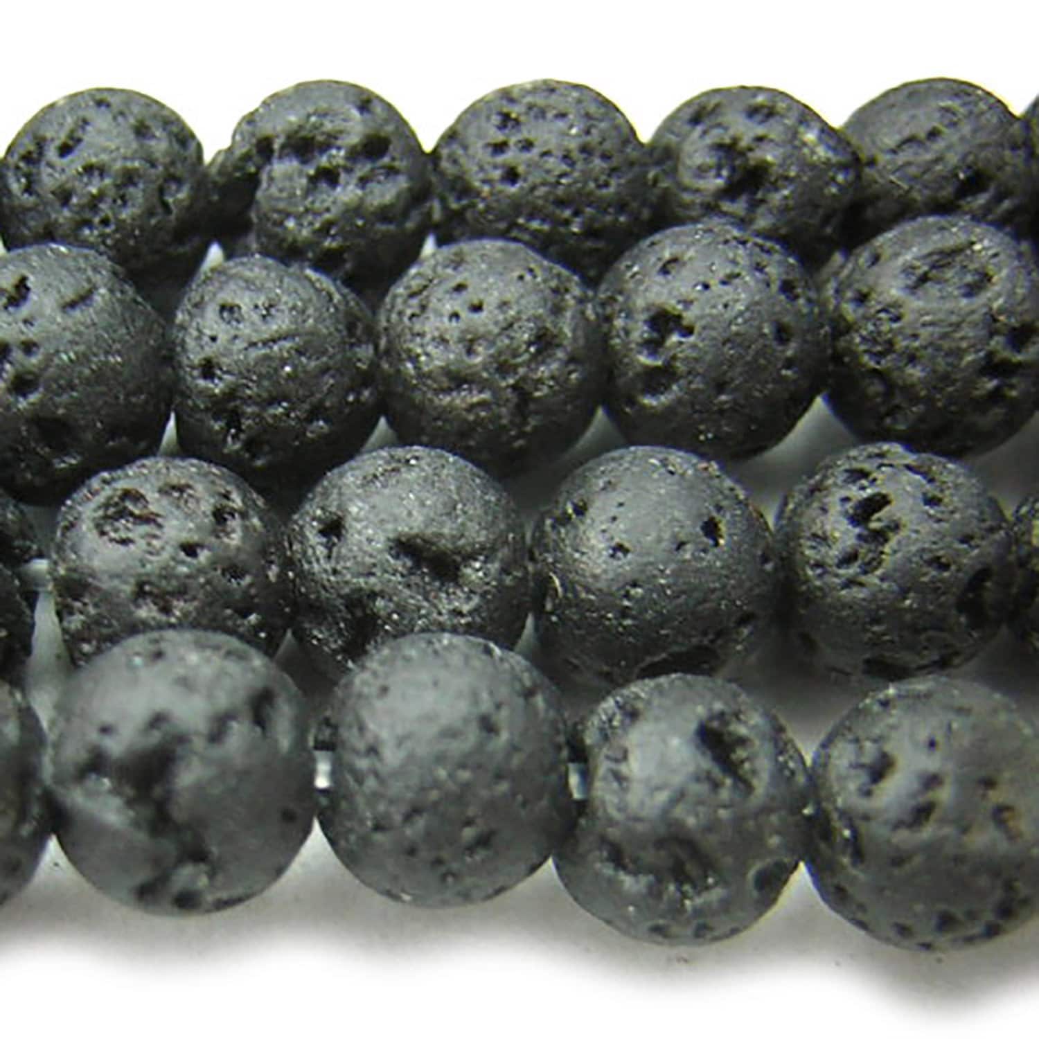 Cuentas redondas de lava volcánica de 16" (6 mm) - Hilo de 40 cm