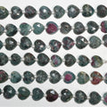 Cuentas de corazón facetadas de zoisita y rubí de 7" de St., 8 x 10 mm, hilo de 17 cm.