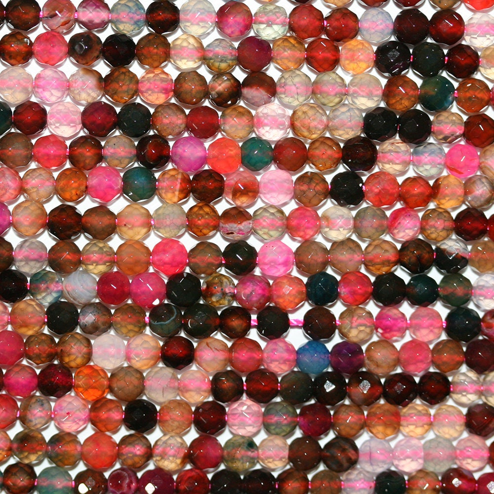 Cuentas redondas facetadas de ágata multicolor de 40 cm (16"), 4 mm (tira de 40 cm)