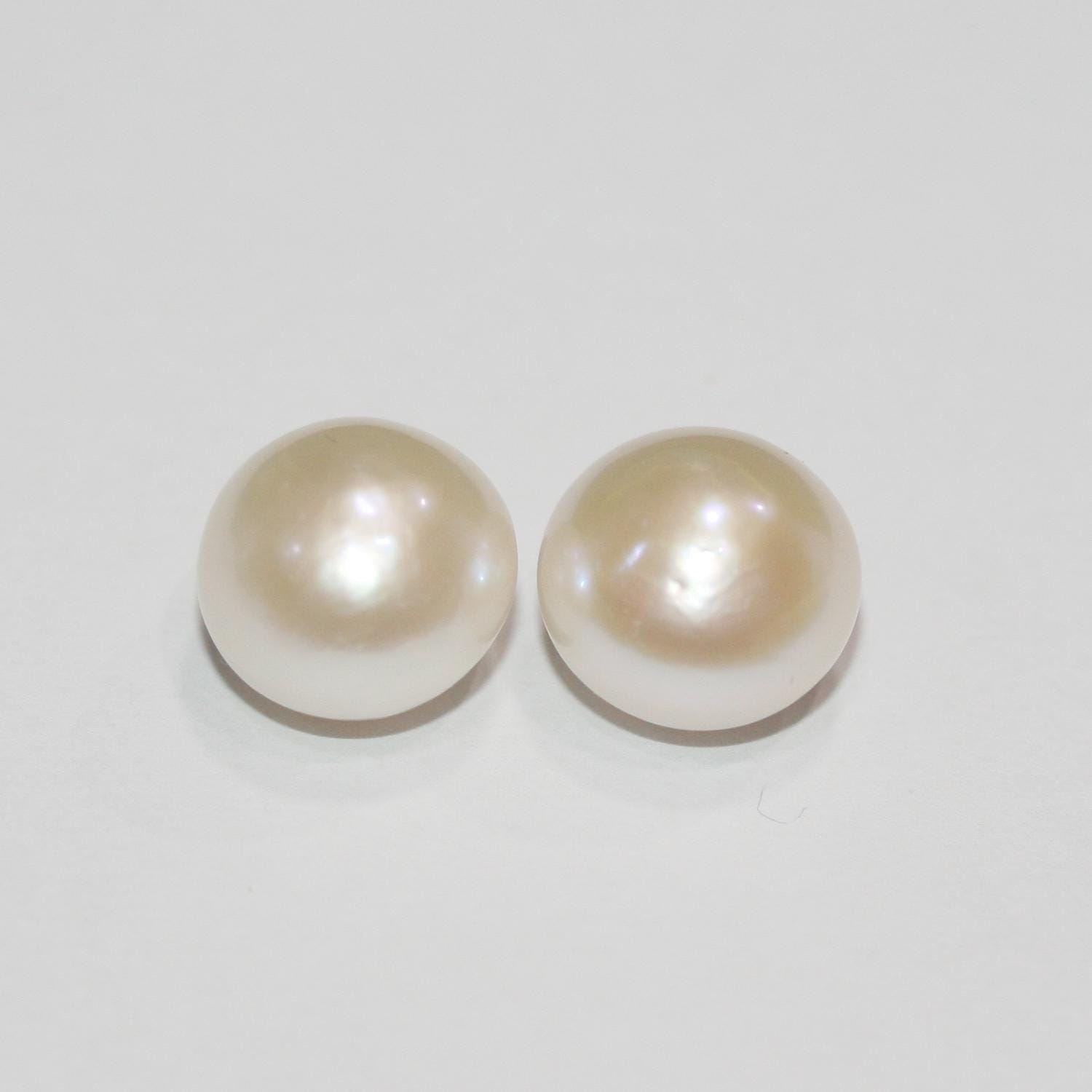 1 Pair Cultured Round Pearl 11-12mm.-Approx.-Half Drill. Round Natural  Pearl-Price Per 1 Pair- Pearl Earring