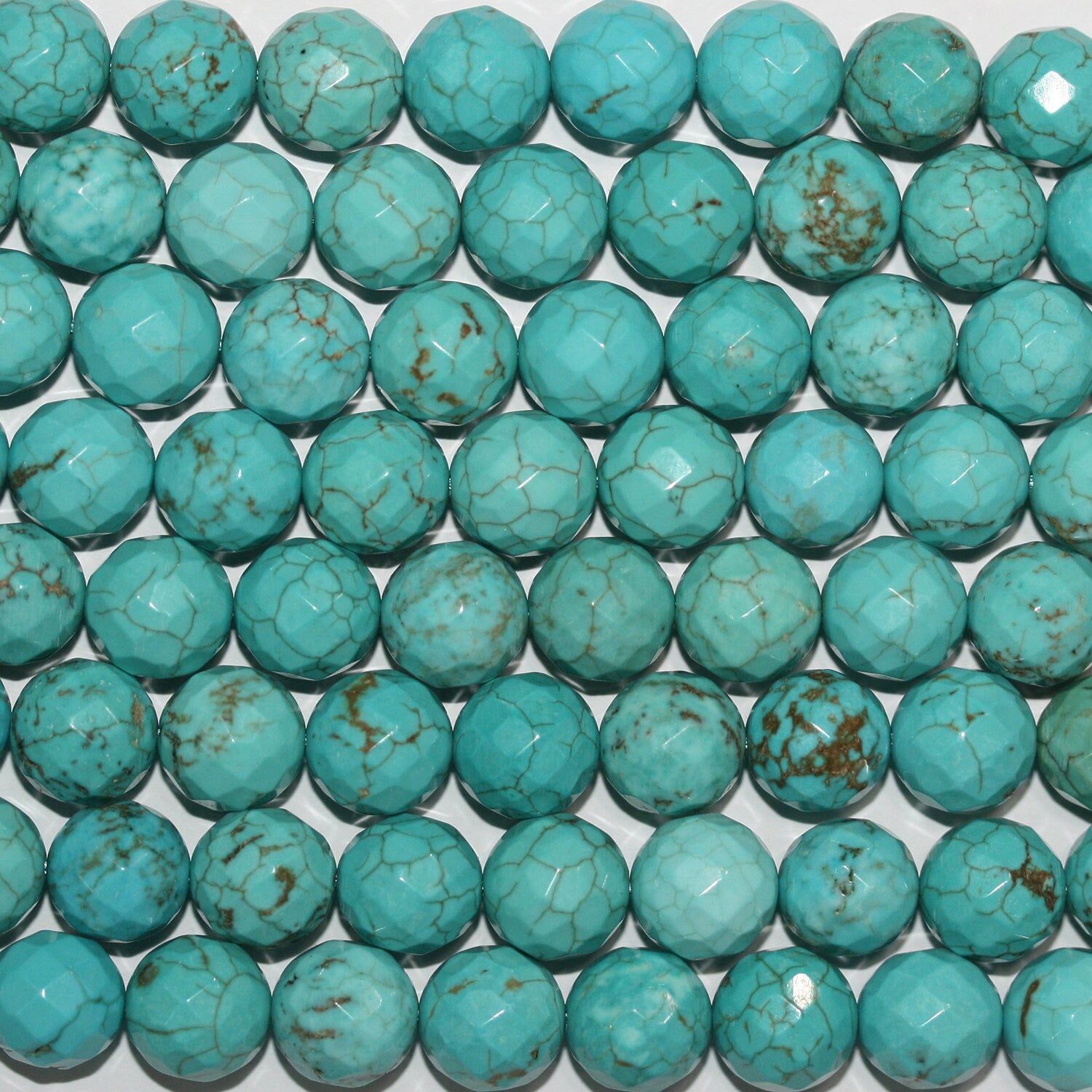 Cuentas redondas facetadas de color turquesa de 16", 10 mm, hilo de 40 cm.