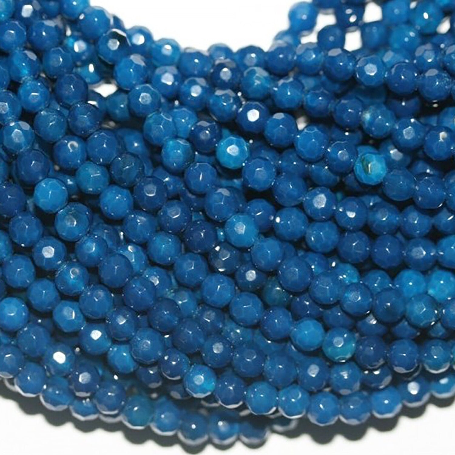 14" St Blue Agate Faceted Round Beads 4mm.-Strand 37cm