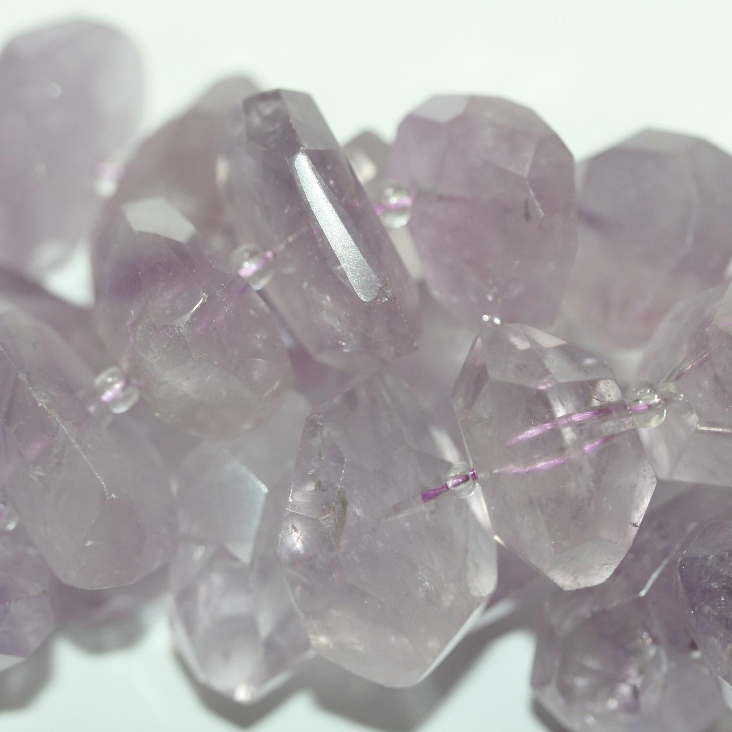 14" st  Amethyst Lavender Faceted Nugget 25x13mm.-Strand 36cm.-Item.14713