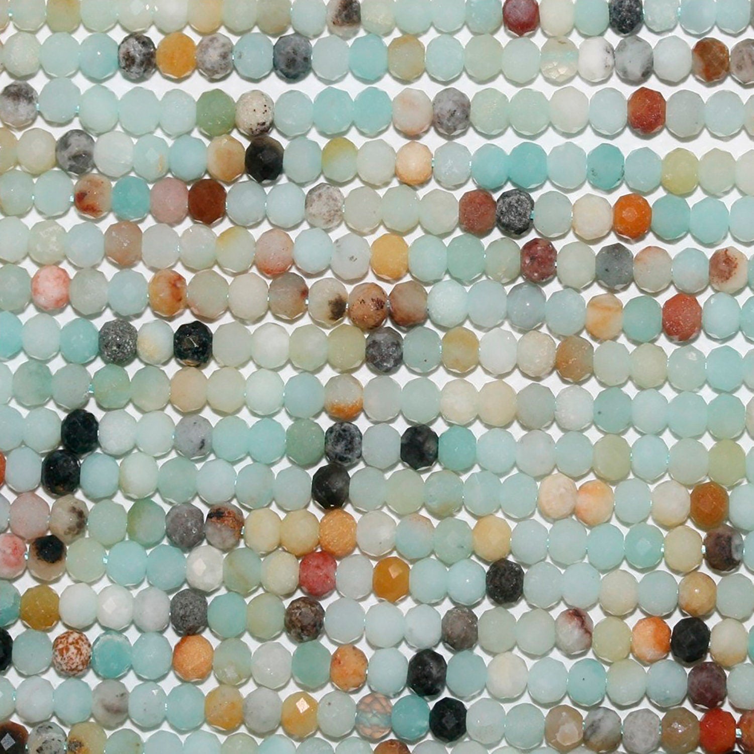 Cuentas redondas facetadas de amazonita de 40 cm (3 x 2,5 mm) - Hilo de 40 cm