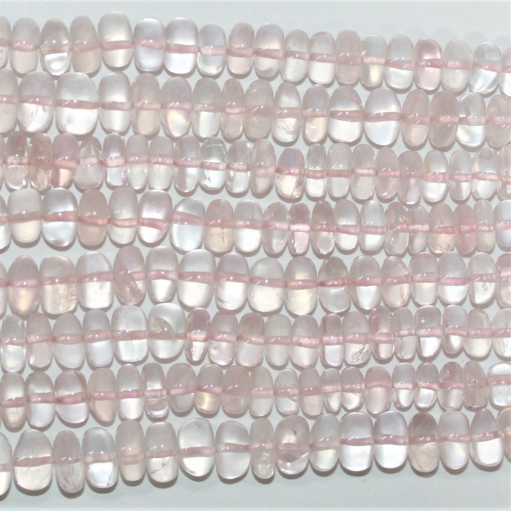 Cuentas redondas lisas de cuarzo rosa de 40 cm (16"), 10 x 5 mm (aprox. - Hilo de 40 cm)