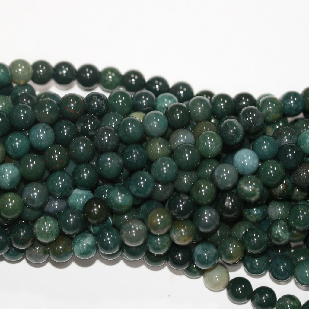 14" St Moss Agate Smooth Round Beads 8-8.5mm.-Strand 38cm.