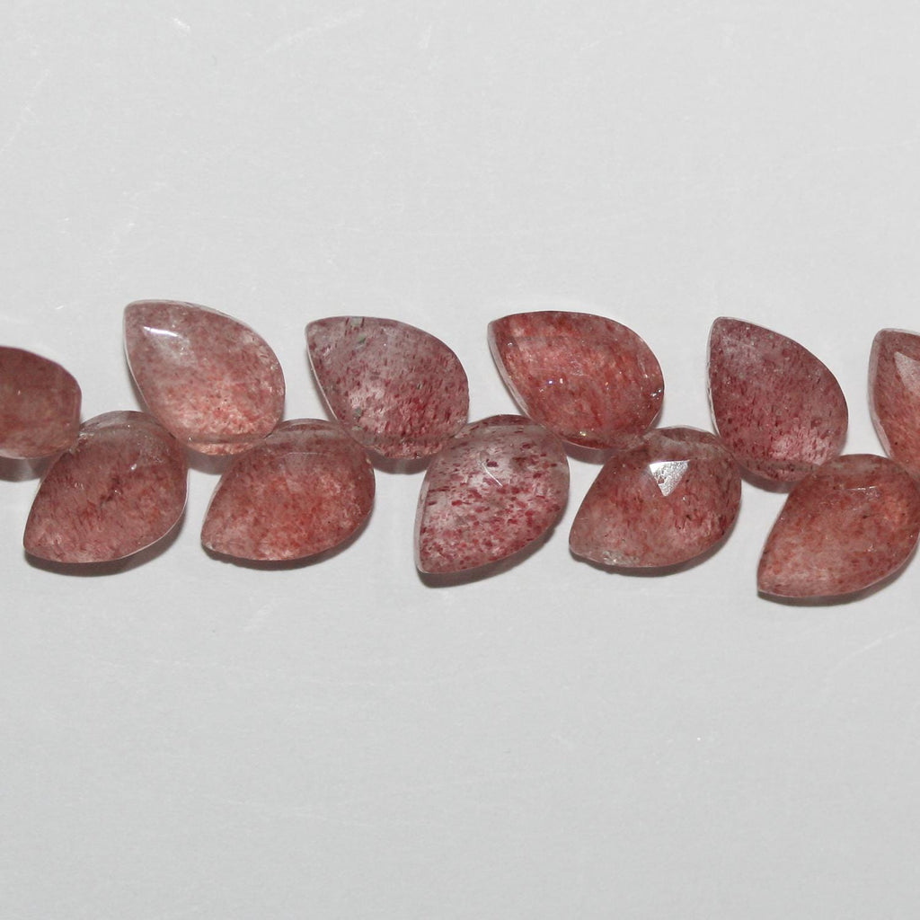 Perles en quartz fraise facettées de 20 cm (8 pouces), 10 x 6 mm, en forme de goutte - Fil de 20 cm