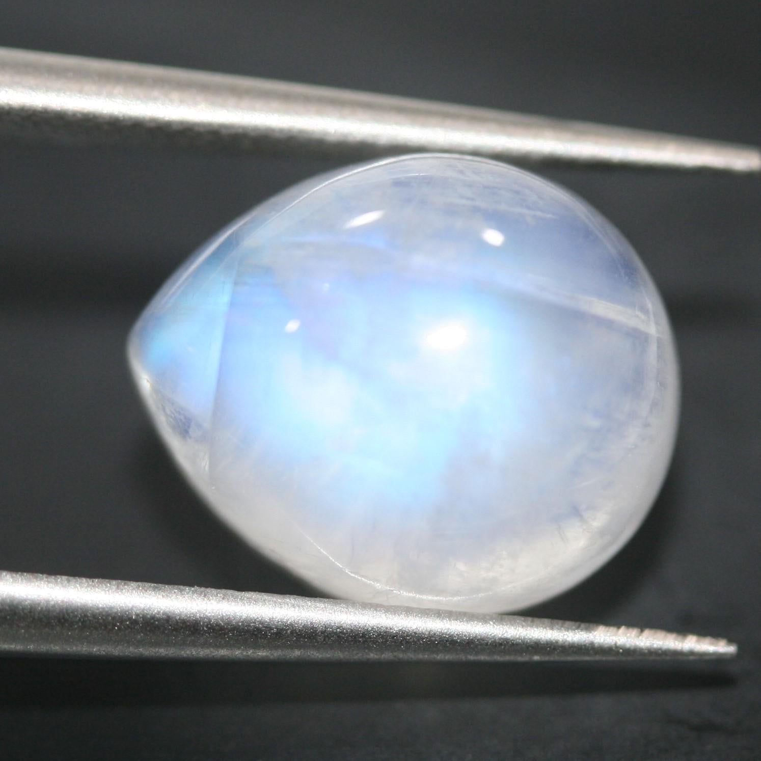 Pierre de lune bleue feu AAA, cabochon lisse en forme de goutte 12x10mm (4 pièces).