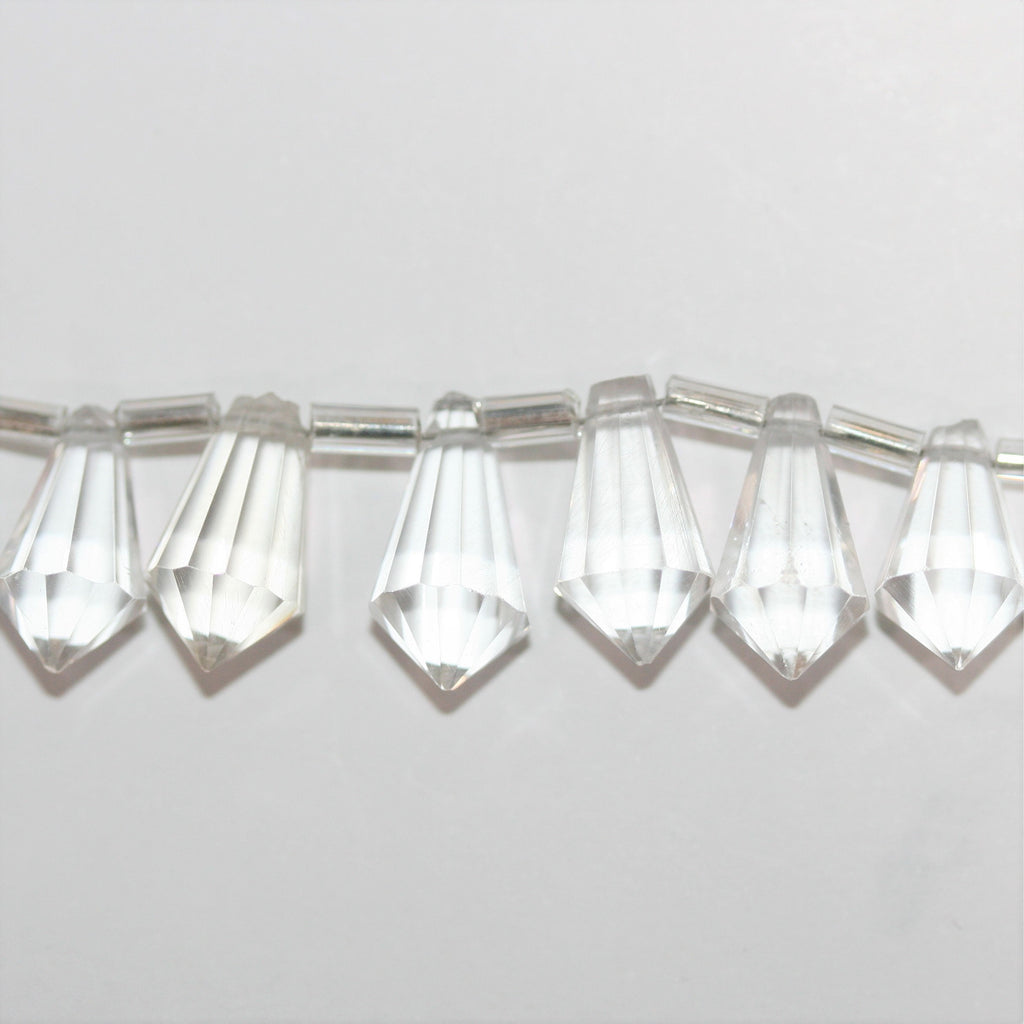 6" St Rock Crystal Quartz Faceted Stick Beads 13x7mm.-Hilo 15cm.
