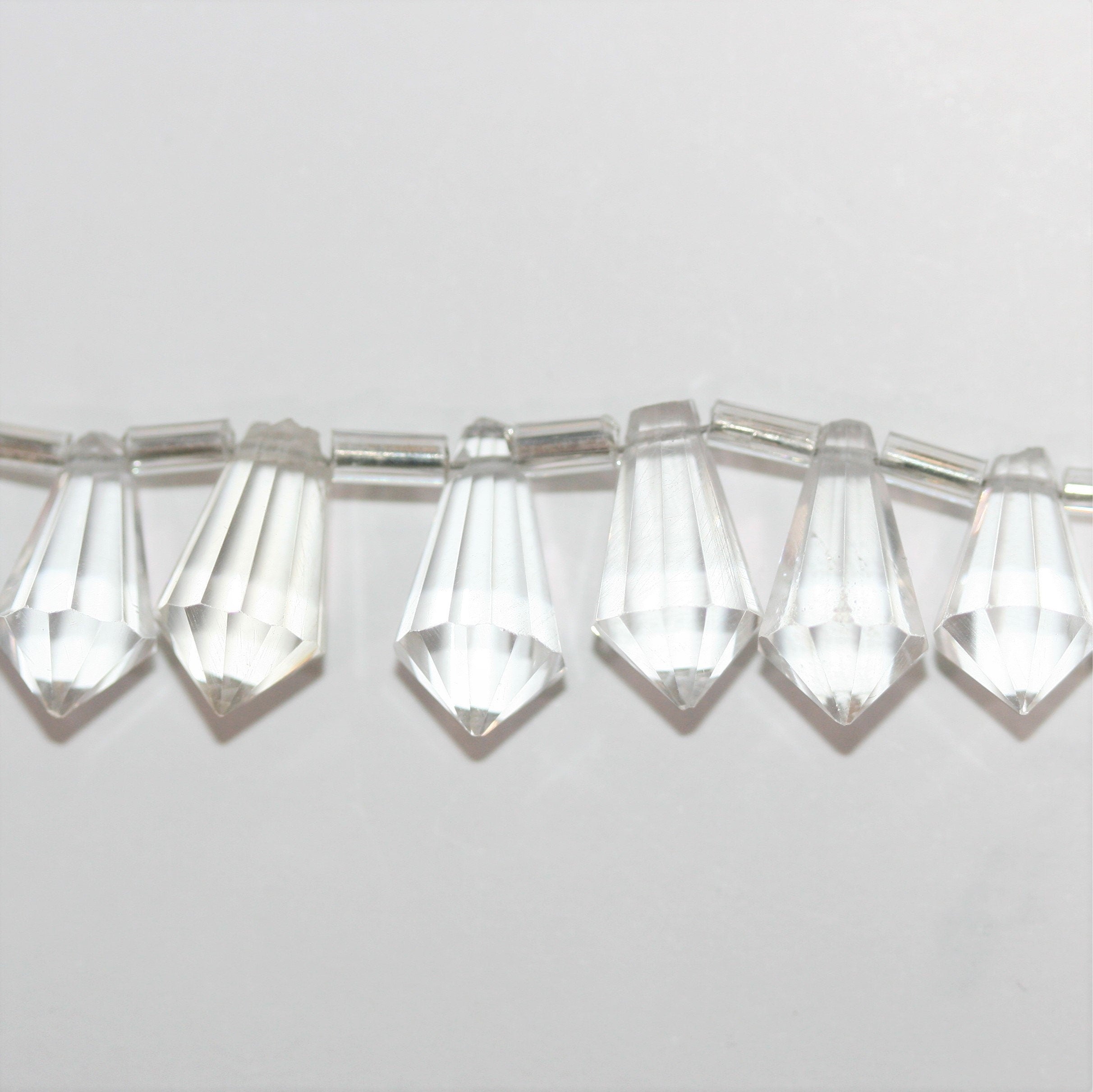 6" St Rock Crystal Quartz Faceted Stick Beads 13x7mm.-Hilo 15cm.