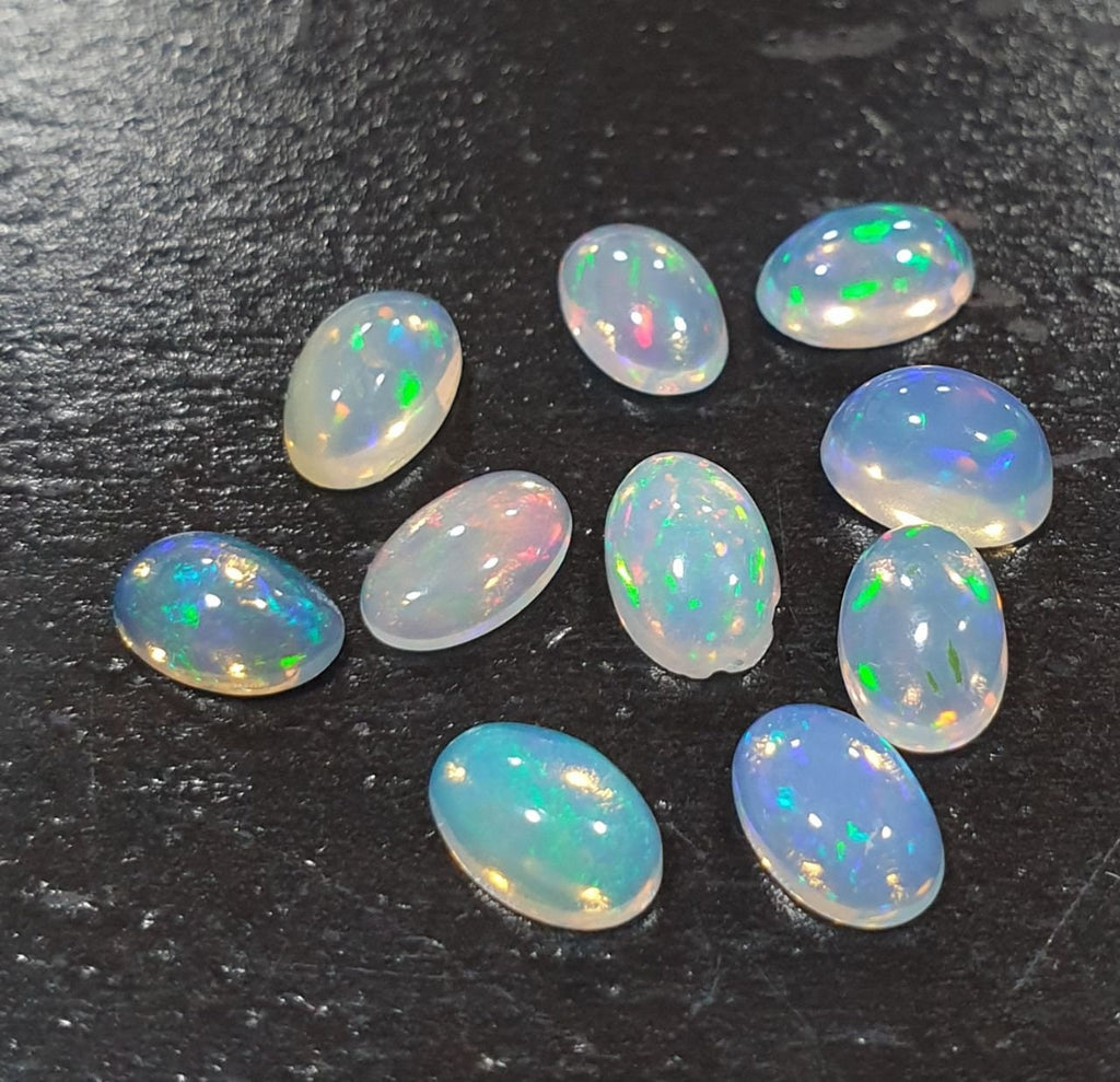 Lote de 10 cabujones de ópalo blanco natural de 6 x 4 mm (AAA) - Venta al por mayor - Lotes de piedras preciosas - Gema sin tratar
