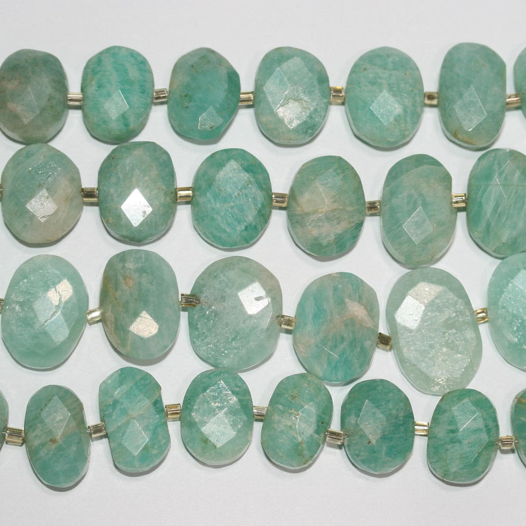 Perles ovales à facettes en amazonite St de 23 cm (9 pouces) en dégradé, 12 x 10 à 16 x 11 mm. Longueur du fil : environ 24 cm.