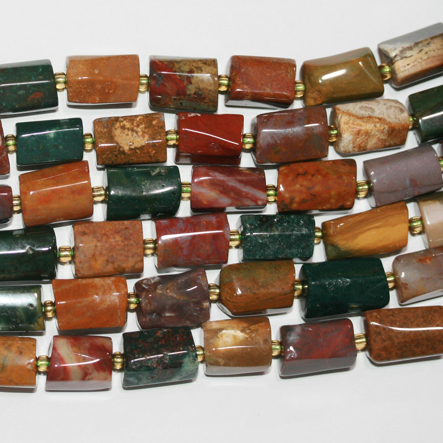 Perles tubulaires à facettes en jaspe St Ocean de 15 pouces, 13 x 10 mm environ - Longueur du fil : 39 cm.