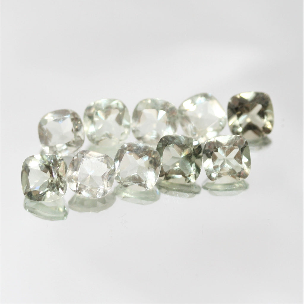 Lote de Prasiolita Cuadrada Facetada 7mm.- 10 Piezas