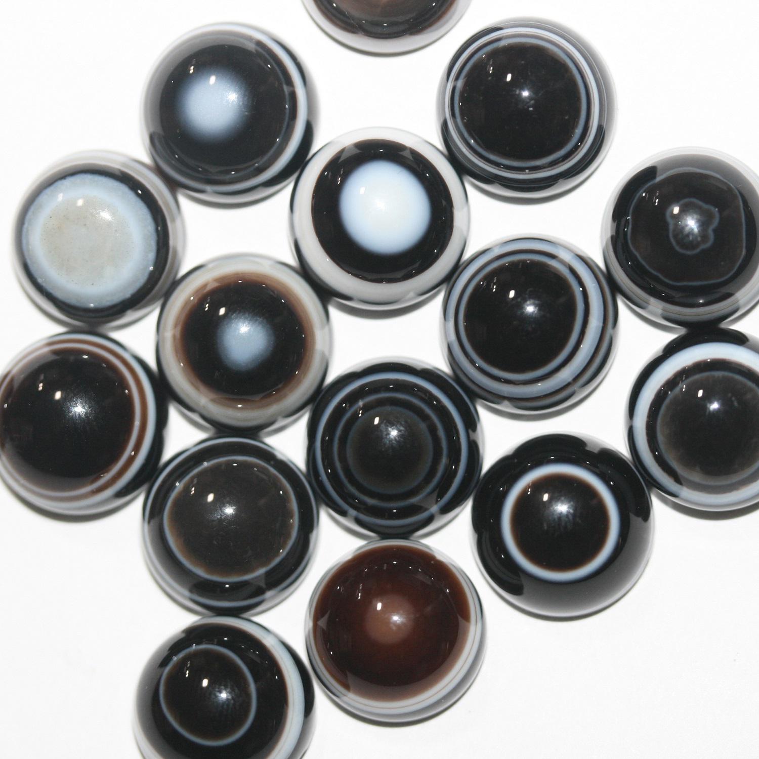 Lote de 4 cabujones de ágata de ojo negro redondos y lisos (4 piezas) 12 mm.