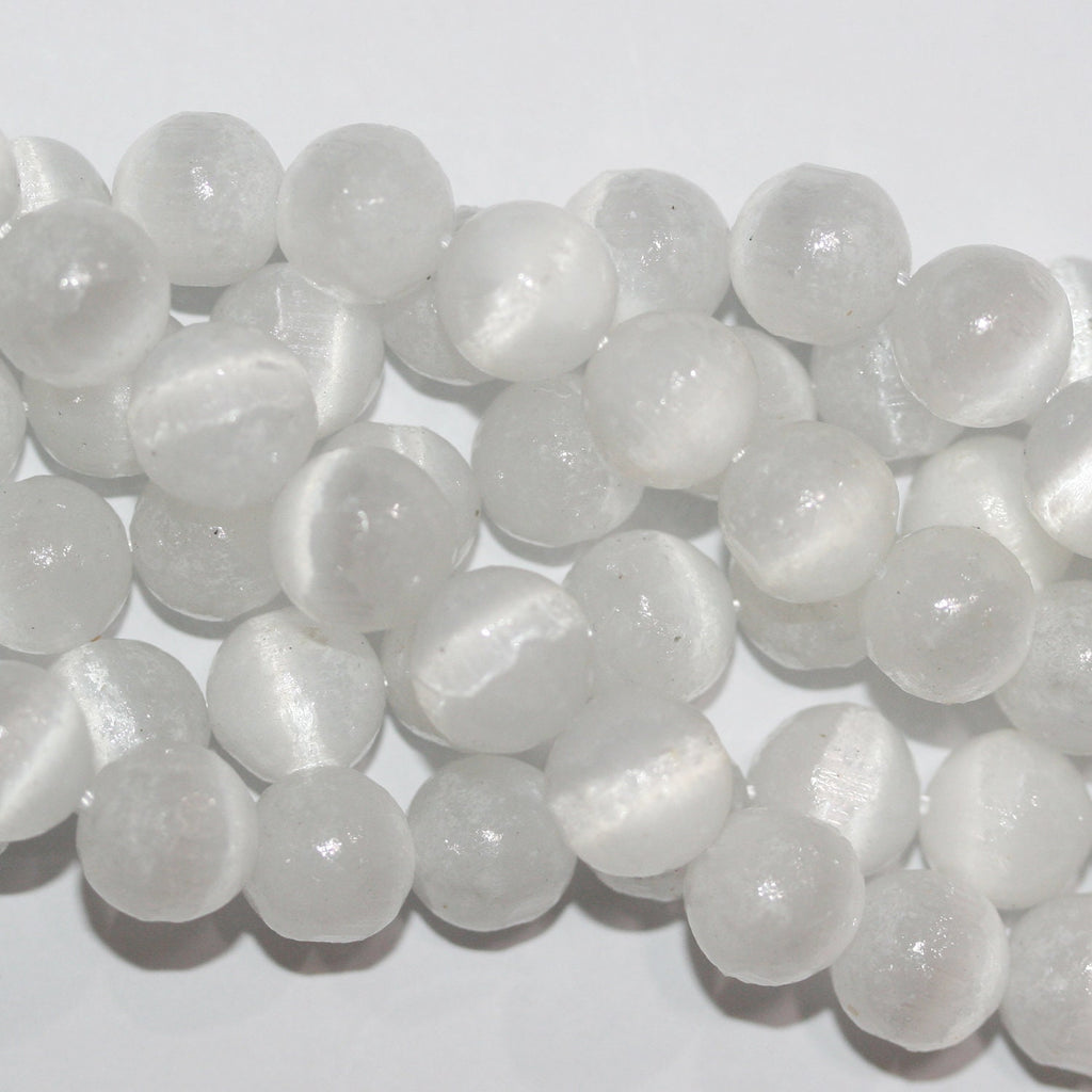 15" perles rondes lisses en sélénite de 8 mm - 39 cm