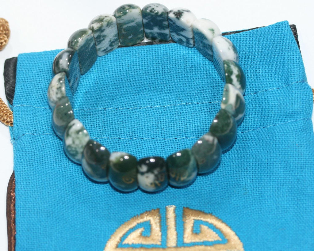 Bracelet en agate mousse ovale lisse 25 x 11 mm - Réf. 14866 - Fournisseur de bijoux à perles doublement percées - Pouvoir de guérison