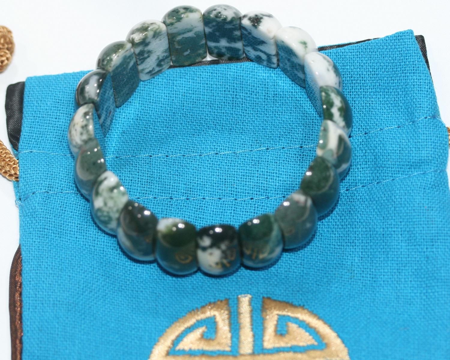 Bracelet en agate mousse ovale lisse 25 x 11 mm - Réf. 14866 - Fournisseur de bijoux à perles doublement percées - Pouvoir de guérison