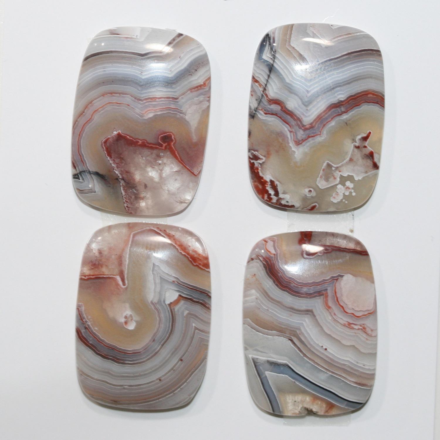 Lote de 4 cabujones rectangulares lisos de ágata de Botswana (4 piezas) 25 x 18 mm.