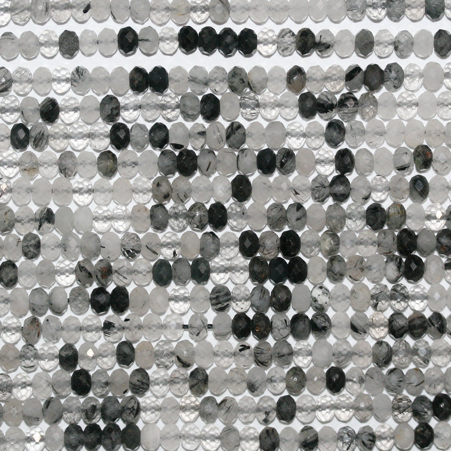 Perles rondelles à facettes en quartz tourmaliné St 15" 5x3mm.-Rig 39cm.