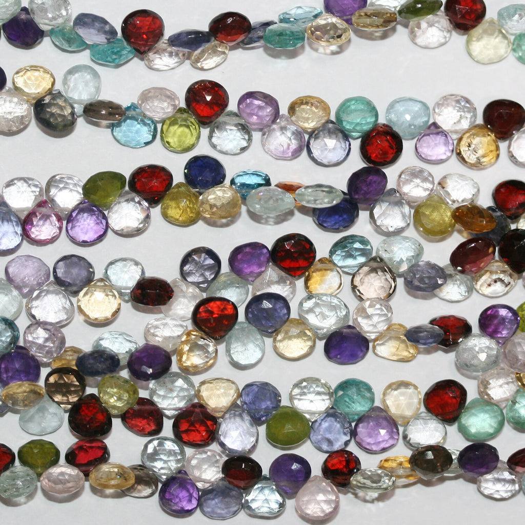 Perles en forme de goutte à facettes en pierre multiple de 9 pouces, 5-6 mm environ - Longueur du fil : 23 cm.