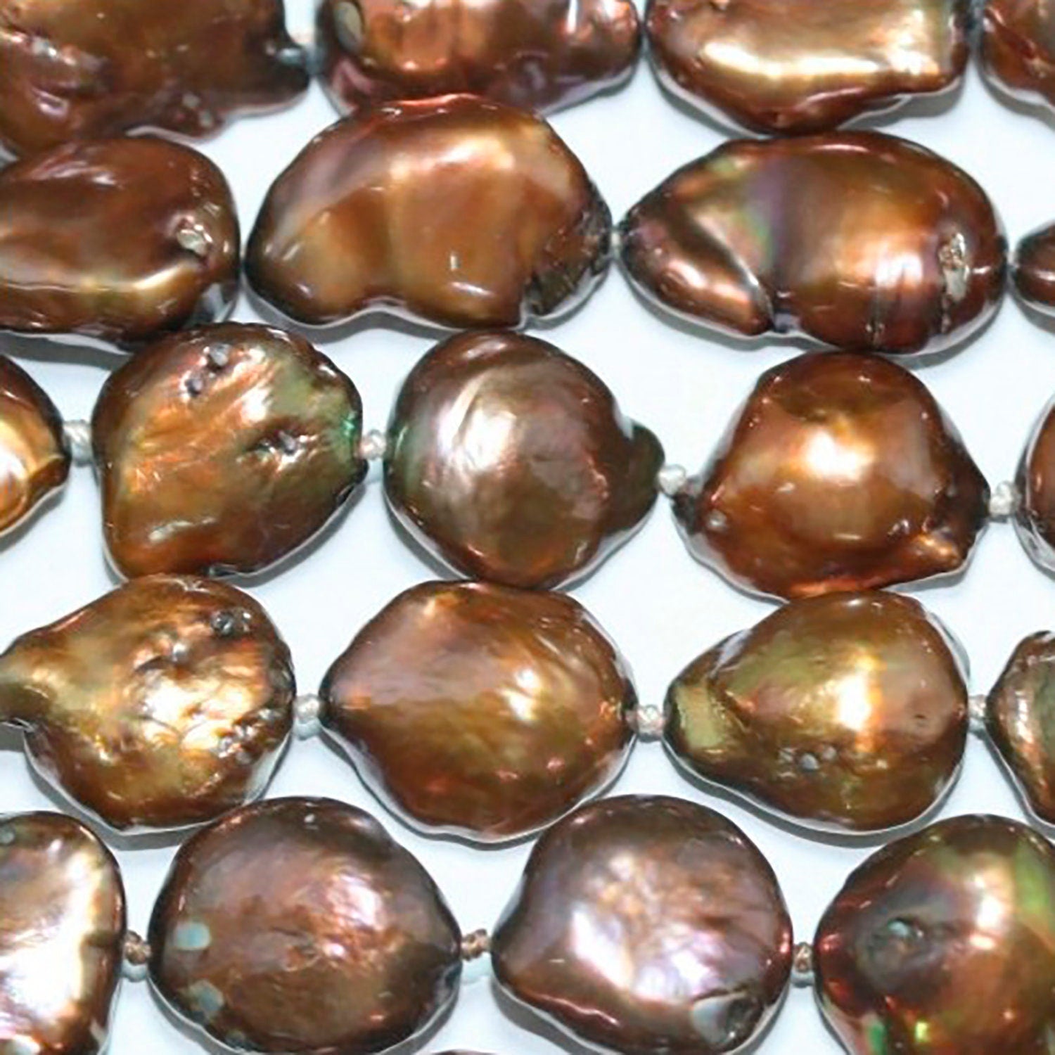 Perla Barroca Marrón de Agua Dulce de 16" (14x12 mm aprox.) - Hilo de 40 cm - Precios al por mayor de perlas naturales