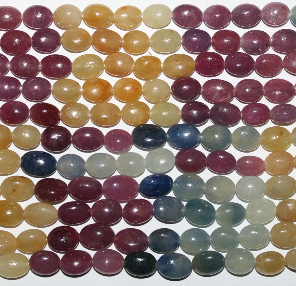 15" St Multi Sapphire Ovale Lisse 10x5mm.-Bring 38cm.