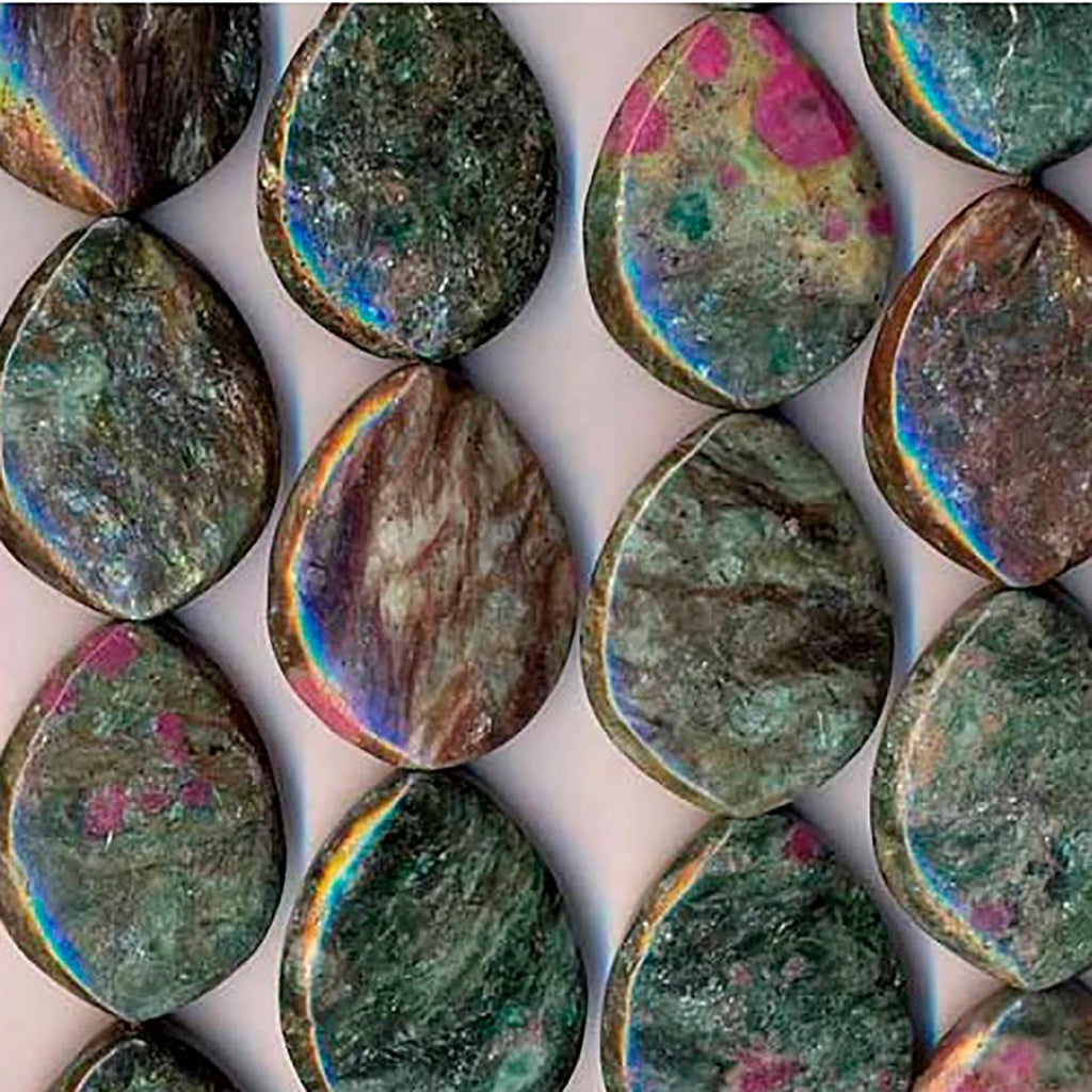 Cuentas lisas de fucsita y rubí de 40 x 30 mm (16") - Aprox. - Hilo de 40 cm