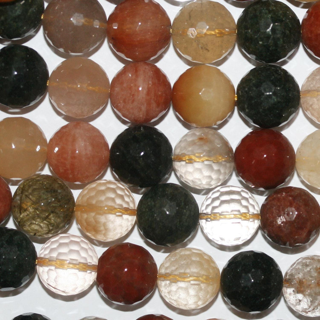 Cuentas redondas facetadas de cuarzo rutilado de 16" (14 mm) - Hilo de 40 cm