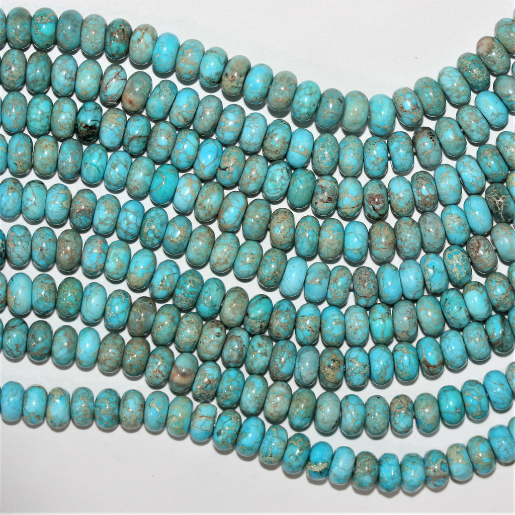 Cuentas redondas lisas de turquesa St. de 16" de 8 x 5 mm - Hilo de 40 cm.