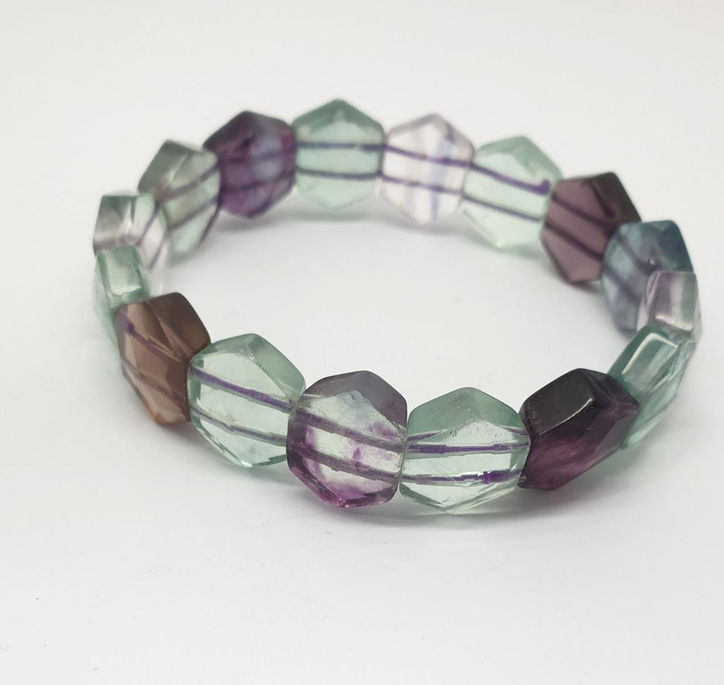 Pulsera elástica de fluorita hexagonal con cuentas de 14 mm - Proveedor de joyas con cuentas de doble perforación - Poder curativo - Gemas naturales