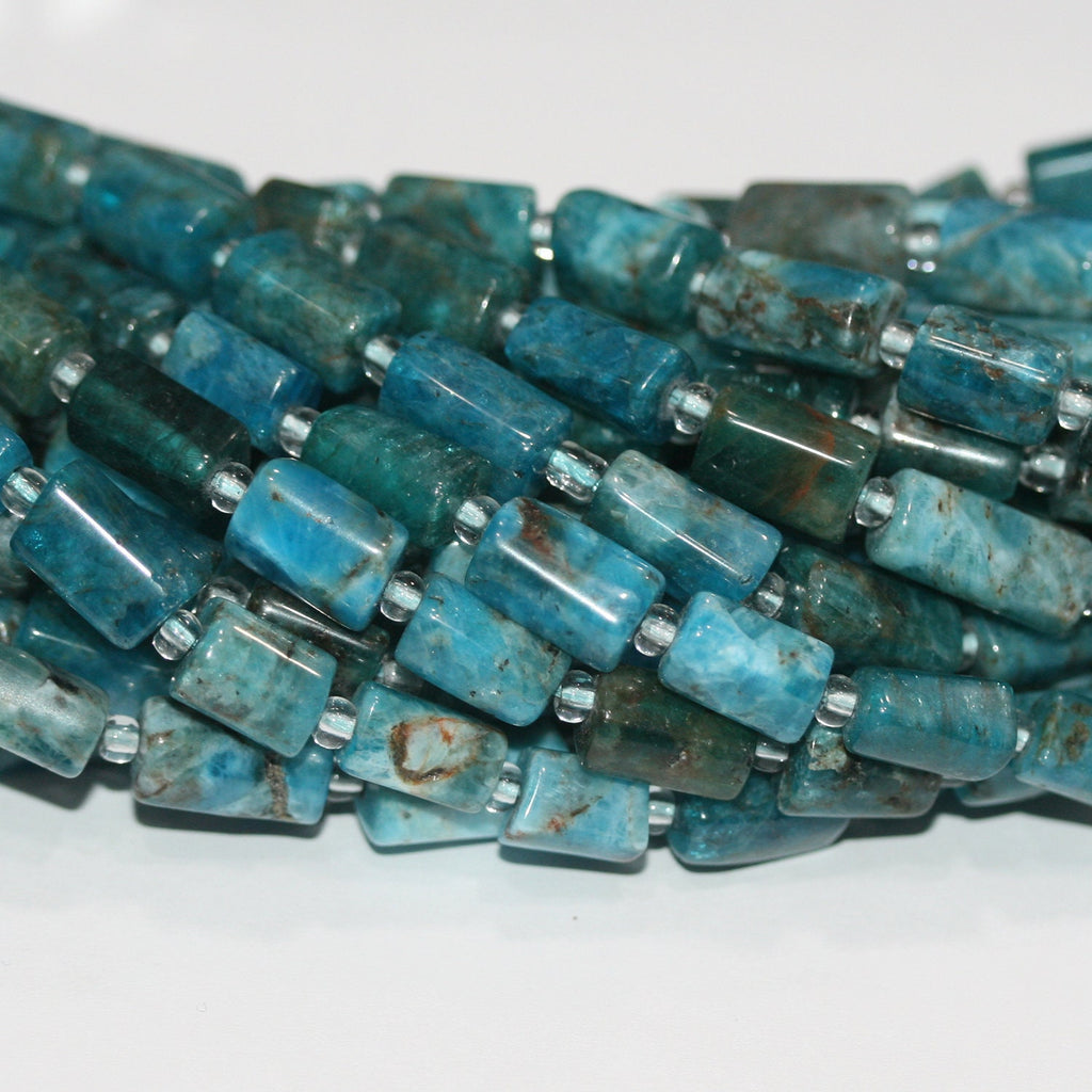 Cuentas de barril irregulares lisas de apatita azul St. de 16", 10 x 6 mm, longitud aprox. 40 cm de tira.