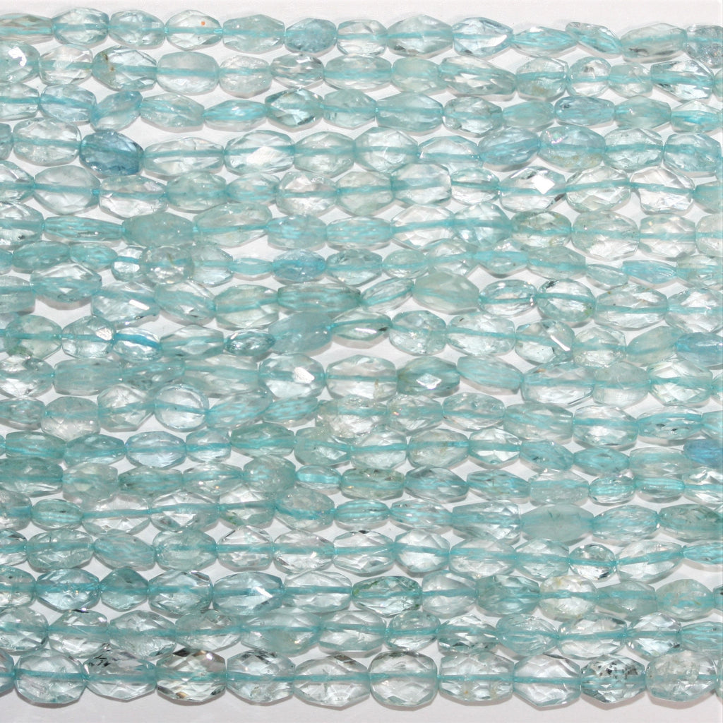 13" St Aquamarine Faceted Oval Beads 6x4mm.-Strand 34cm.