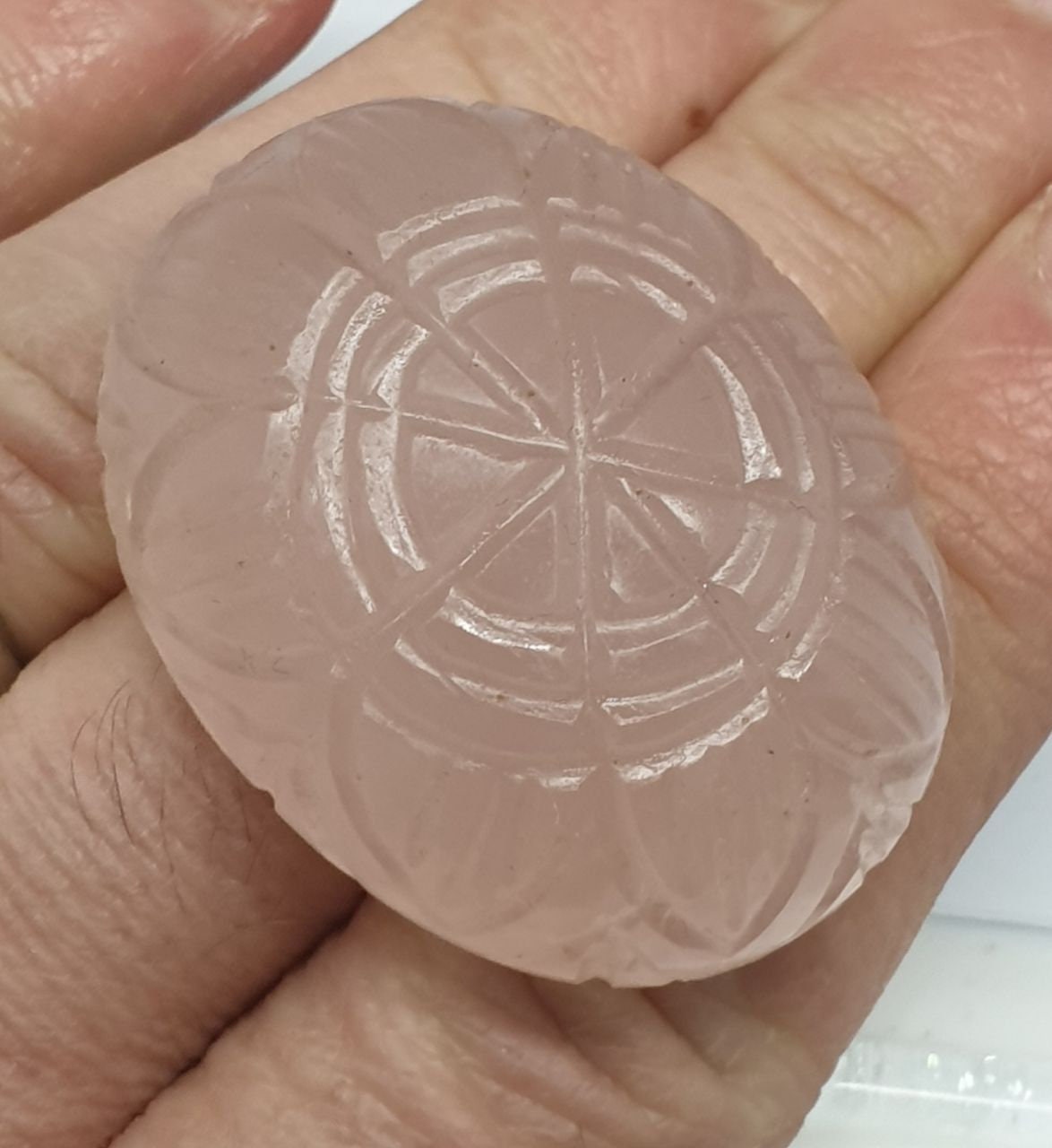 Huge One Of A kind Hand Carved Rose  Quartz Oval  Cabochon Stone Unique Carving 43.22x33.3x18mm 178.8ct Really Collector Piece