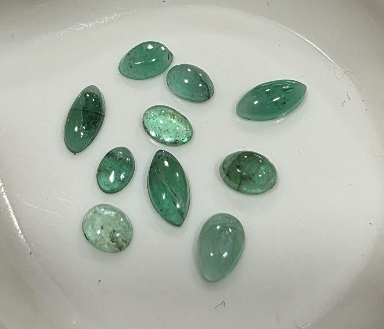 10 Pcs Lot Natural Emerald Oval Marquise Pear  Cabochon  Shape 3.5-6mm- Untreated Gemstone