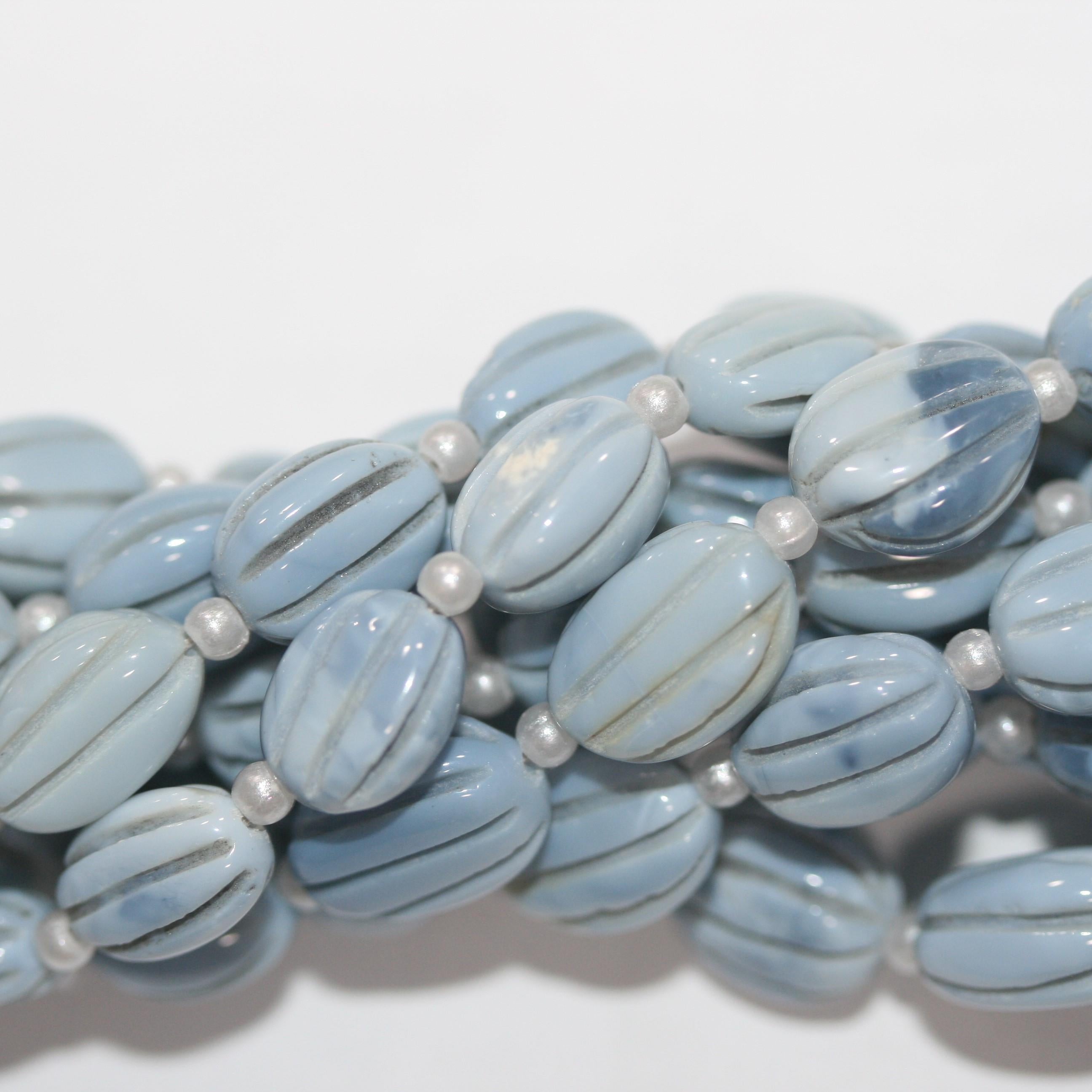 Cuentas ovaladas galonadas de ópalo azul de 8" (10 x 8 mm) - Hilo de 20 cm - Artículo 15023