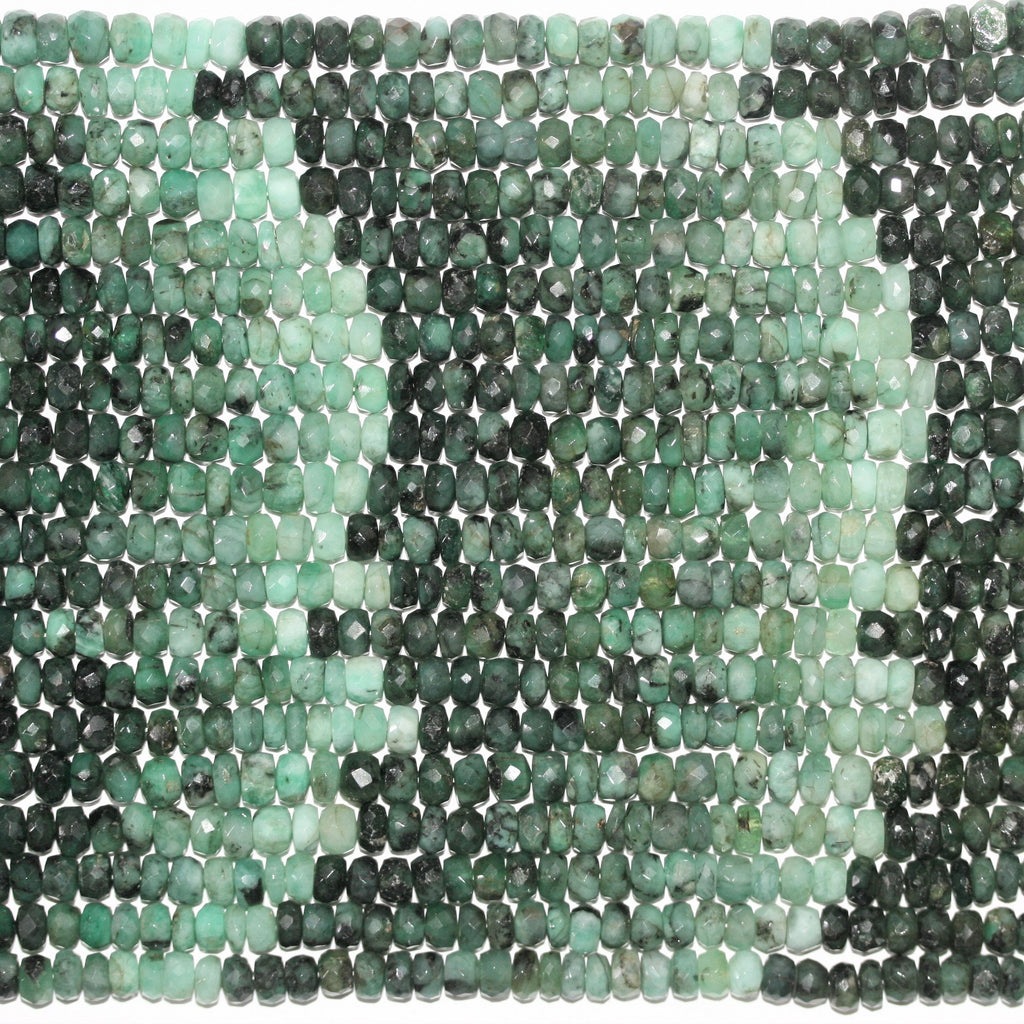 13" St Emerald Faceted Rondelle Beads 6x4mm.- Strand 33cm.