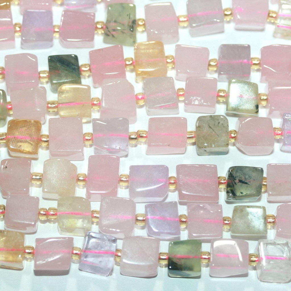 14" St  Mix Quartz Smooth Irregular Cube Beads 7-8mm.- Strand 38cm.