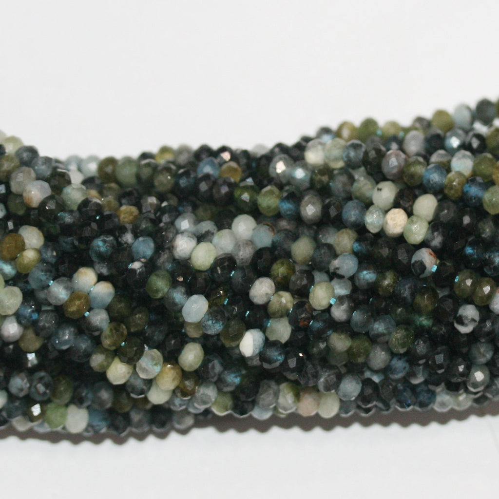 Perles rondelles à facettes en aigue-marine de 15 pouces, 4 x 3 mm. - Fil de 39 cm.