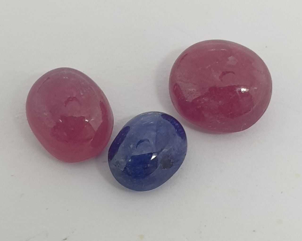 Multicolor Pink Red Blue Sapphire Oval Cabochon - 3 Pcs Lot