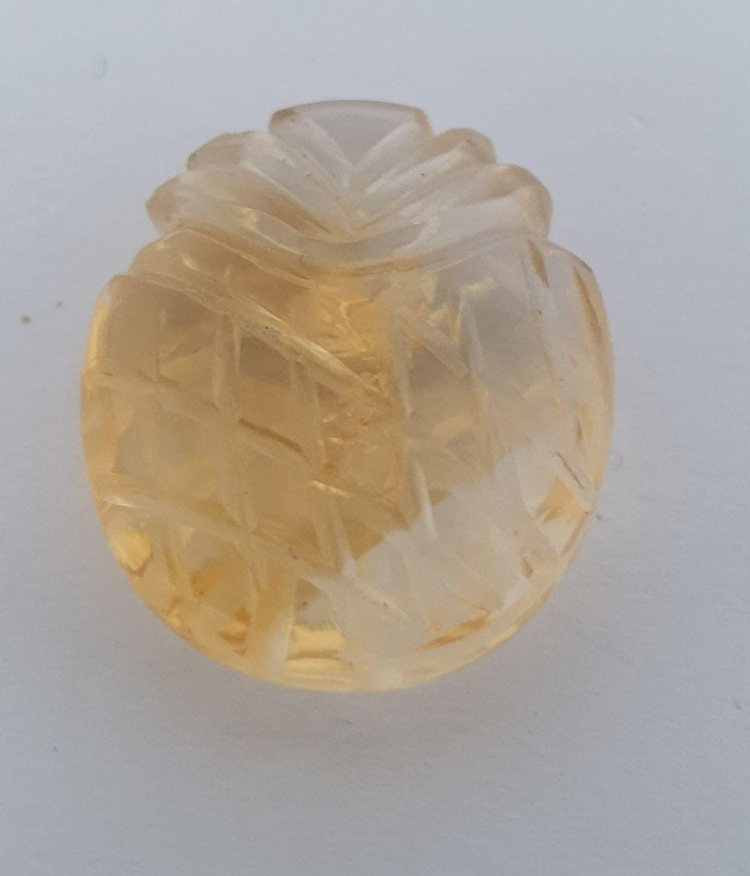 Citrine Pineapple 20x16.7mm. (19.61cts.) Carved Gemstone - Fruit  Gem Citrine -One Of A kind