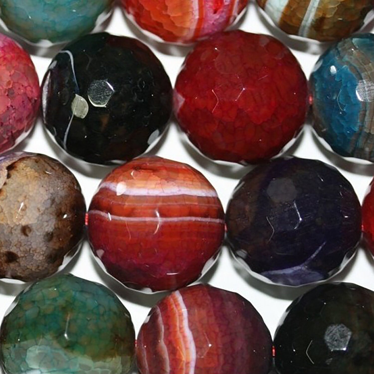 15" Perles rondes à facettes en agate multicolore, 20 mm - Fil de 39 cm
