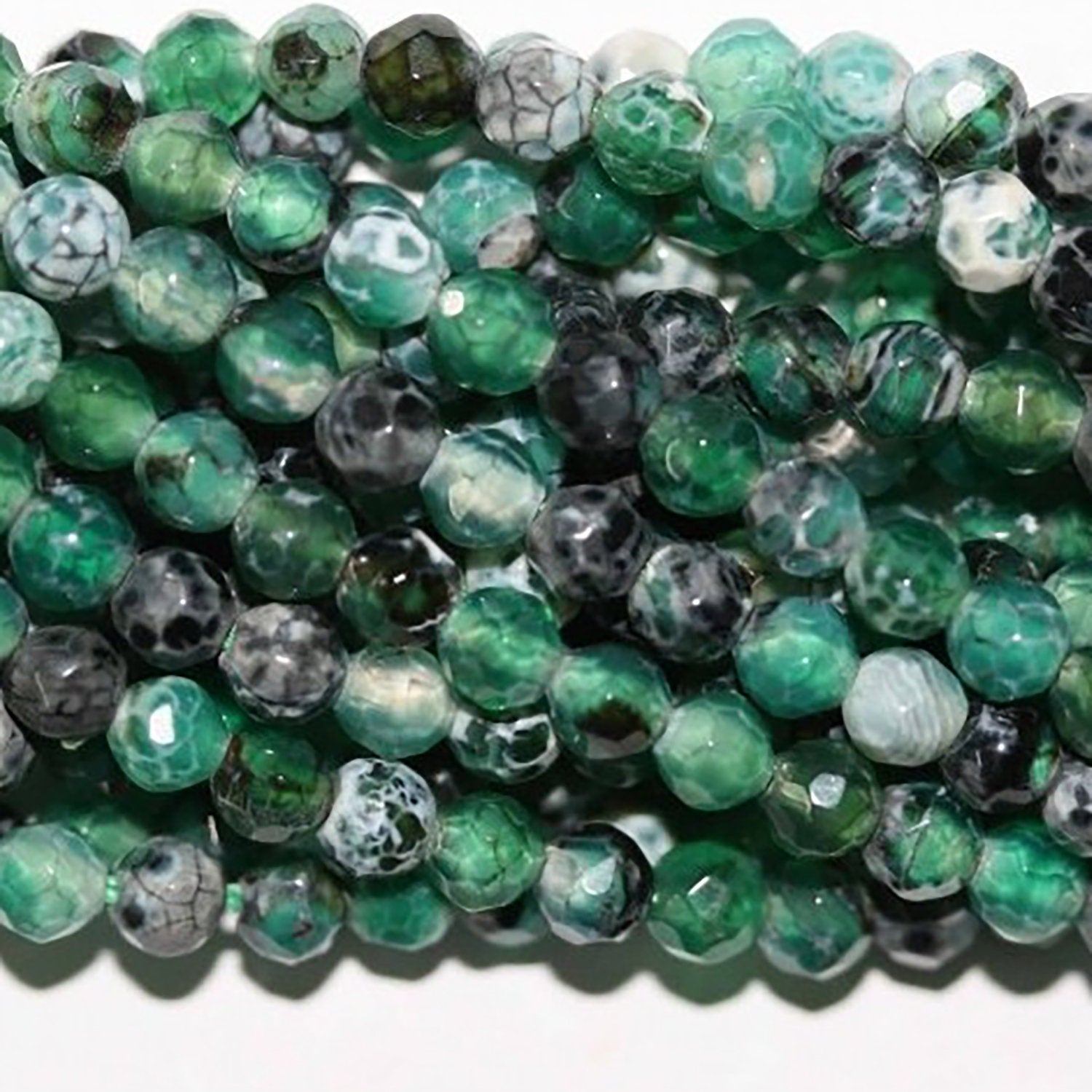 Cuentas redondas facetadas de ágata verde de 40 cm (16"), 4 mm (tira de 40 cm)