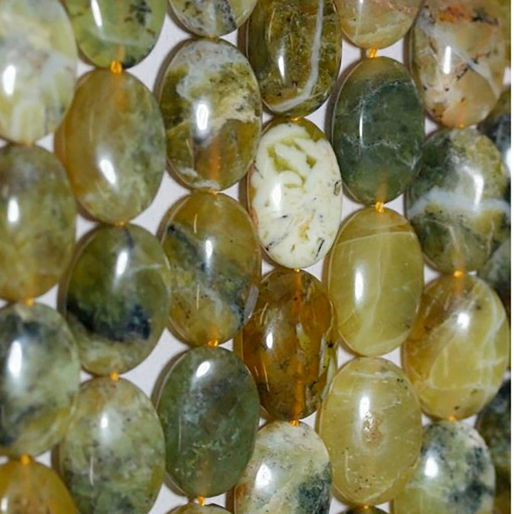 Perles ovales lisses en opale jaune verdâtre, 18 x 13 mm, 40 cm de long.