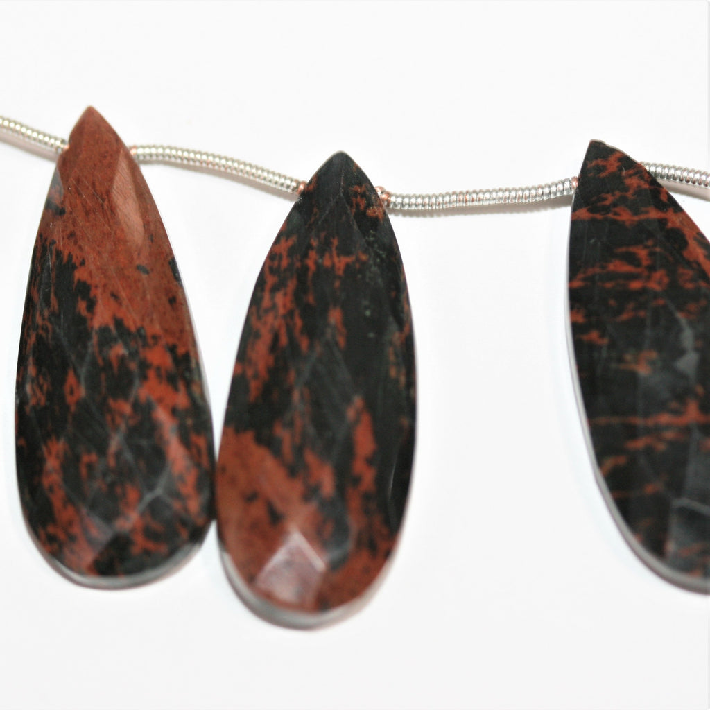 Cuentas de obsidiana caoba facetadas de 7" de largo, 35 x 16 mm, hilo de 18 cm.