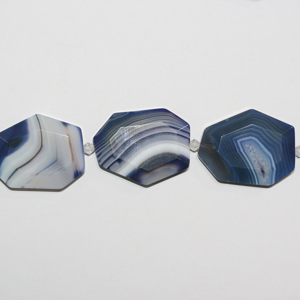 14" St Blue Striped Agate Faceted Oval Beads 35x27mm.Approx.-Strand 38cm