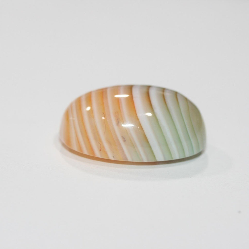 White Green Orange Stripe Agate Cabochon 29.5x20mm 56.42ct.- One Of A kind Gemstone