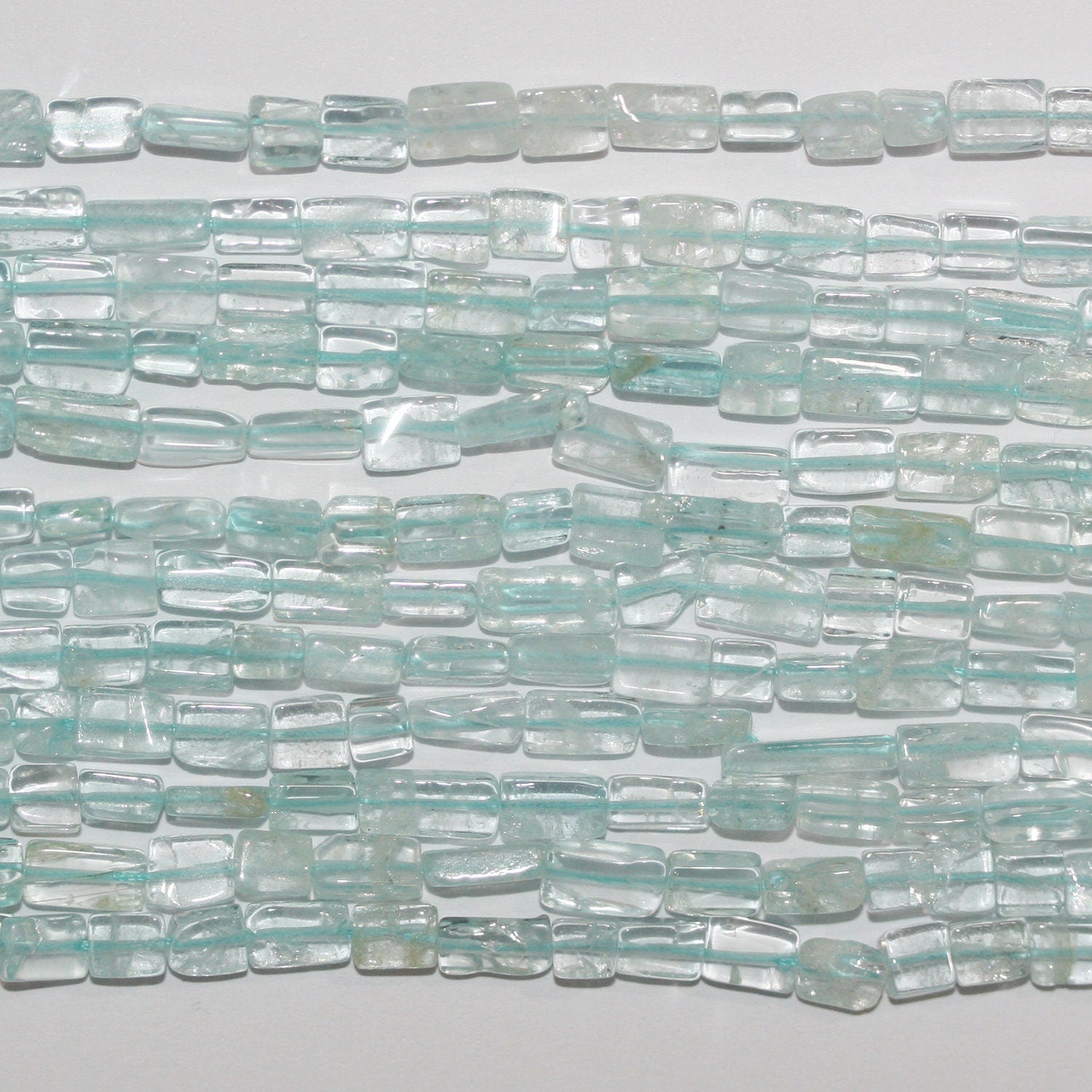 14" St Aquamarine Smooth Brick Prism Beads 7x4mm.Approx.-Strand 37cm.